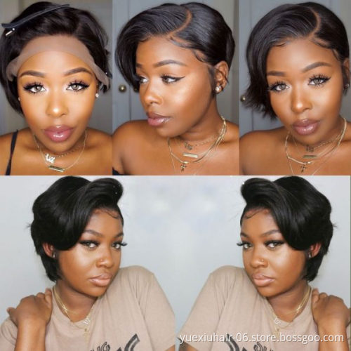 13x4 Lace Frontal Human Hair Wig 180% Density Wholesale Factory Price Natural Color Pixie Cut Short Straight Bob Wig For Women